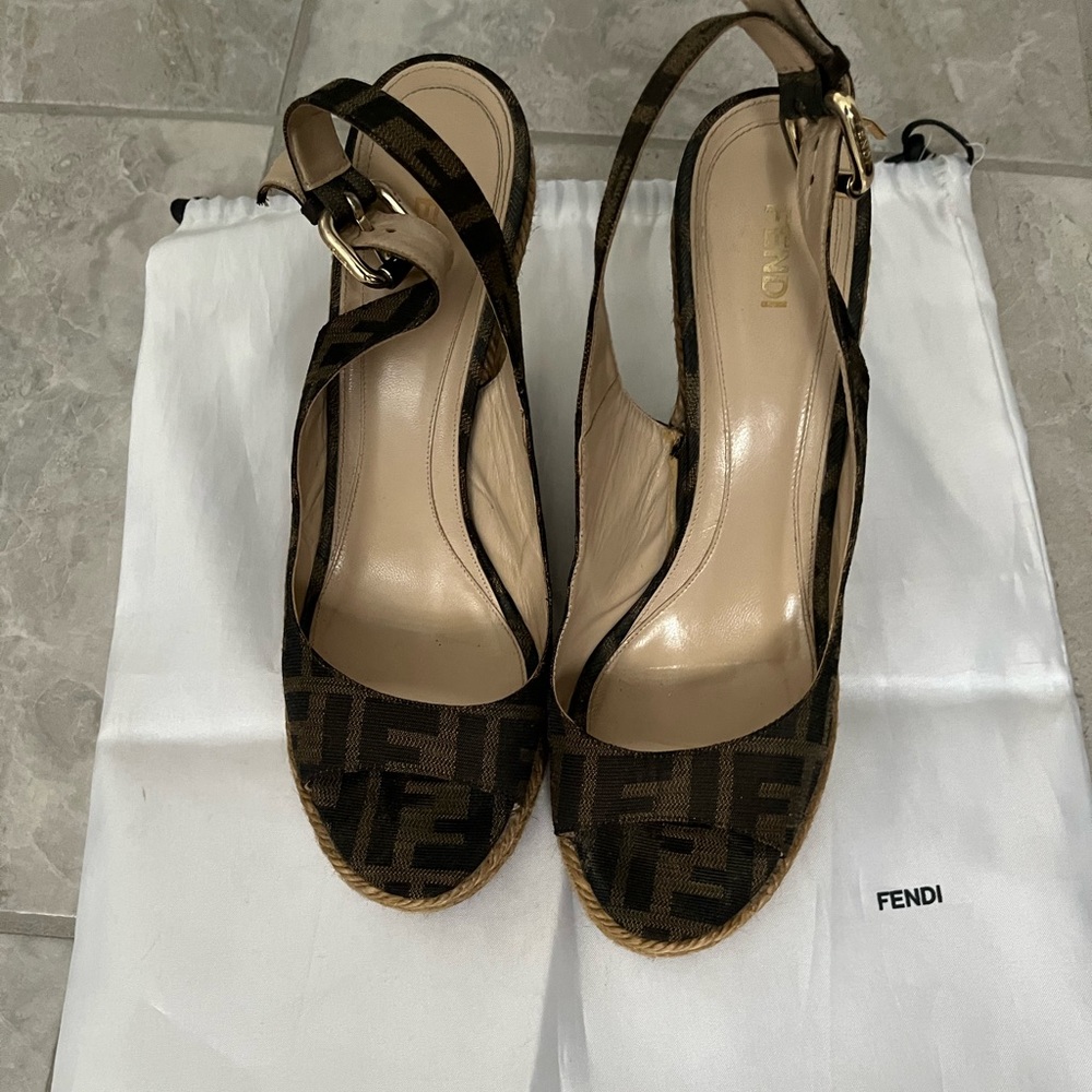 fendi brown zucca canvas slingback
